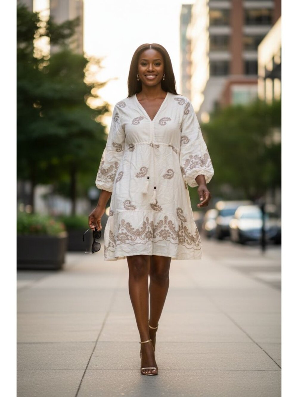 Women’s Embroidered Boho Summer Dress Flowy V-Neck Vacation Resort Wear